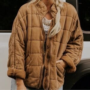 Free People Tan Quilted Dolman Jacket